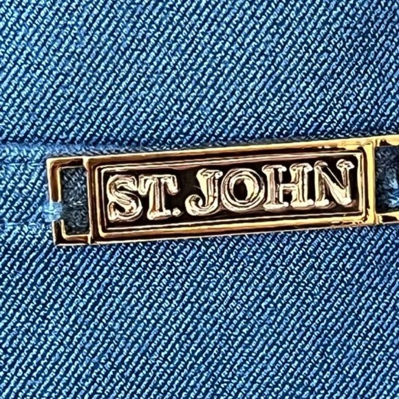 St. John Yellow Label Cerulean Blue High Rise Straight Leg Cotton Jeans - 8 - Picture 6 of 9